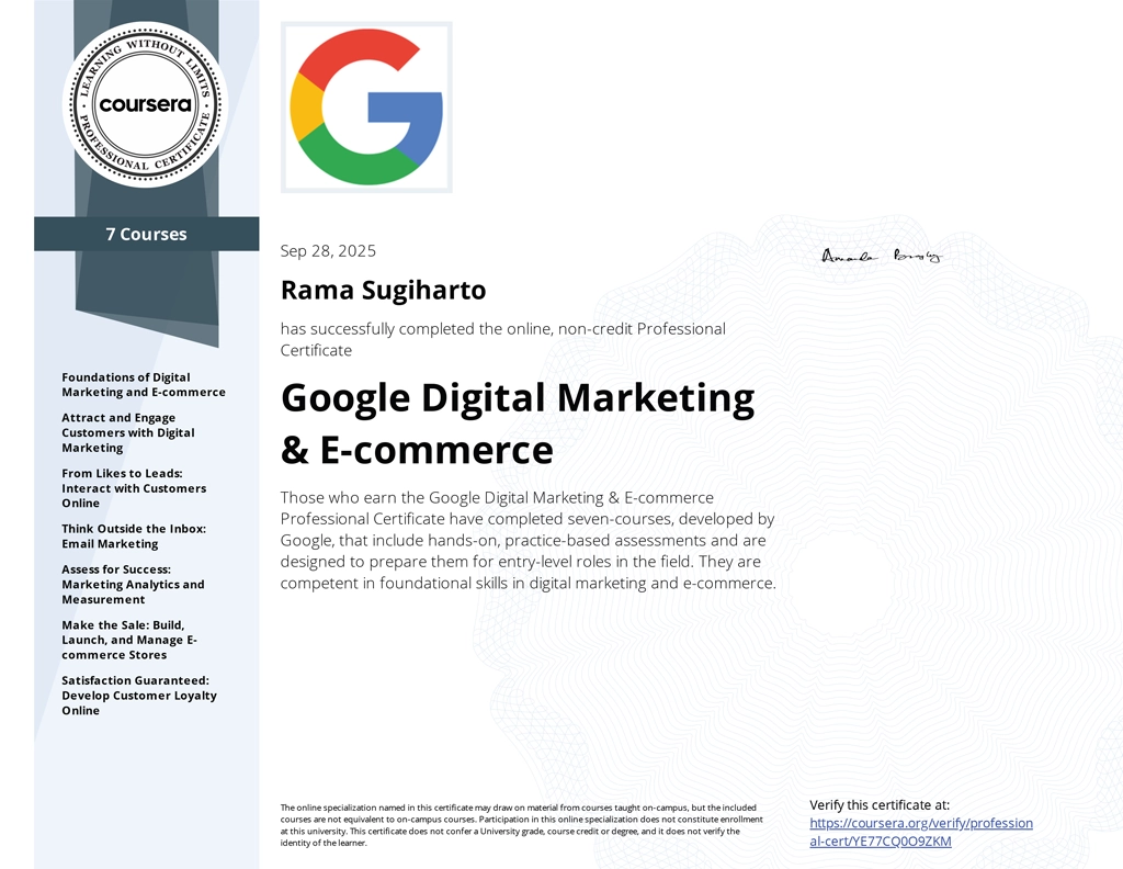 Specialization Certificate - Google Digital Marketing & E-commerce