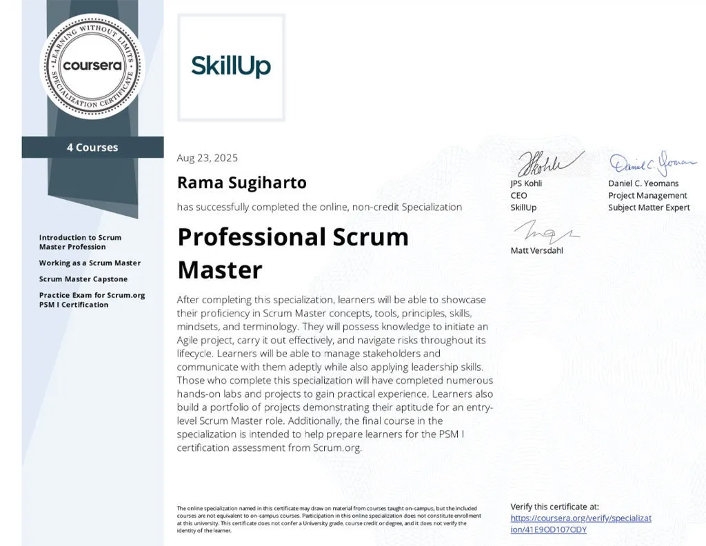 Specialization Certificate - Professional Scrum Master