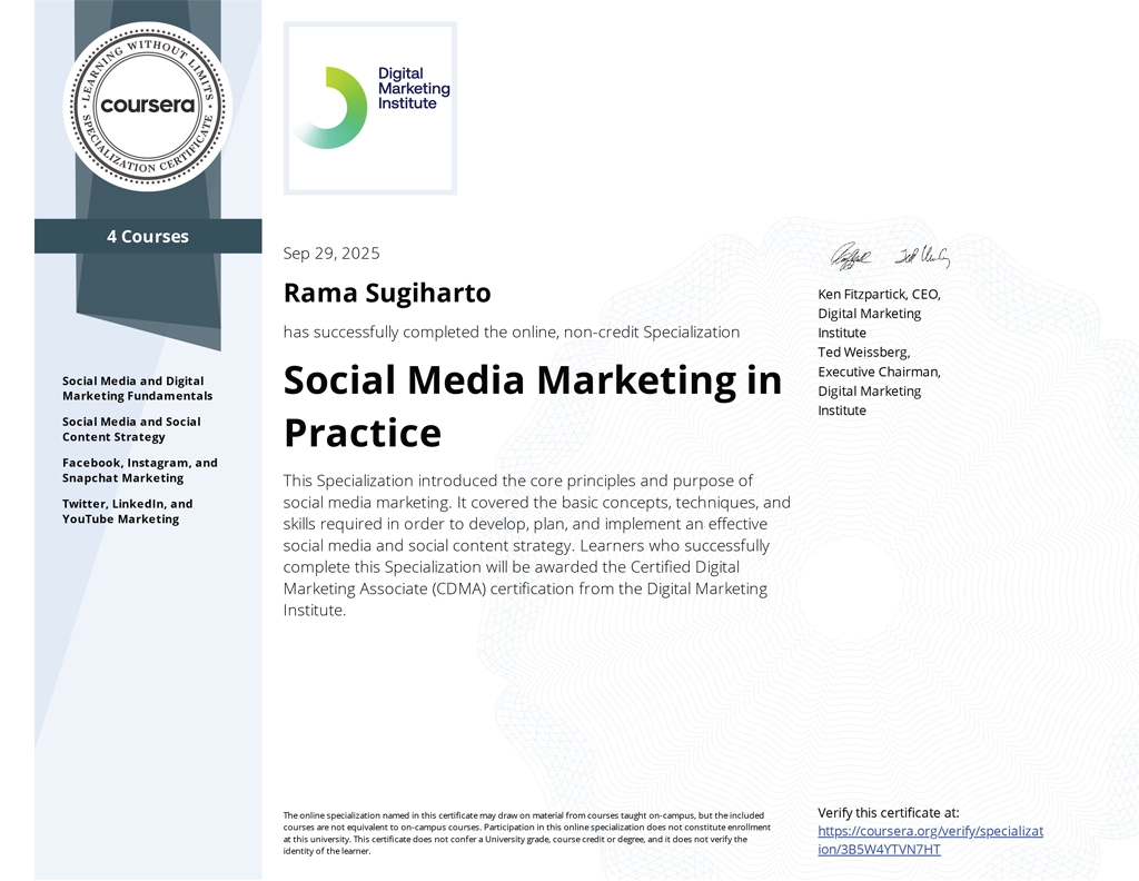 Specialization Certificate - Social Media Marketing in Practice